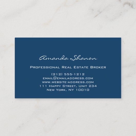 プロフェッショナル実在不動産ブローカーエージェントブルーネイビー 名刺 (裏面)