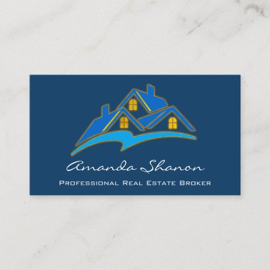 プロフェッショナル実在不動産ブローカーエージェントブルーネイビー 名刺 (正面)