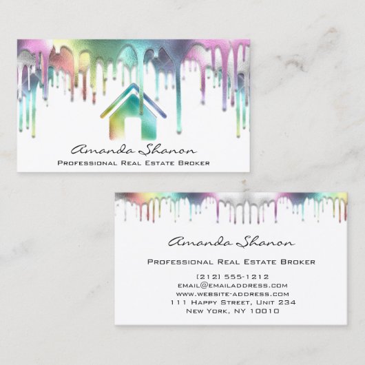 プロフェッショナル実在不動産ブローカードリップホログラフィック 名刺 (正面/裏面)