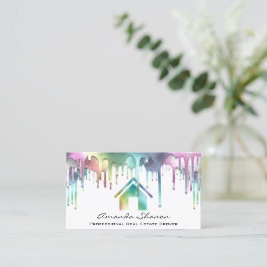 プロフェッショナル実在不動産ブローカードリップホログラフィック 名刺 (スタンド正面)