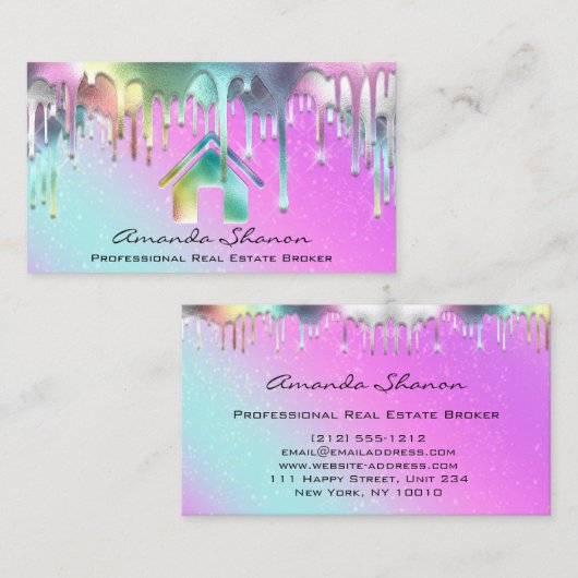 プロフェッショナル実在不動産ブローカーピンク・ホログラフィー 名刺 (正面/裏面)