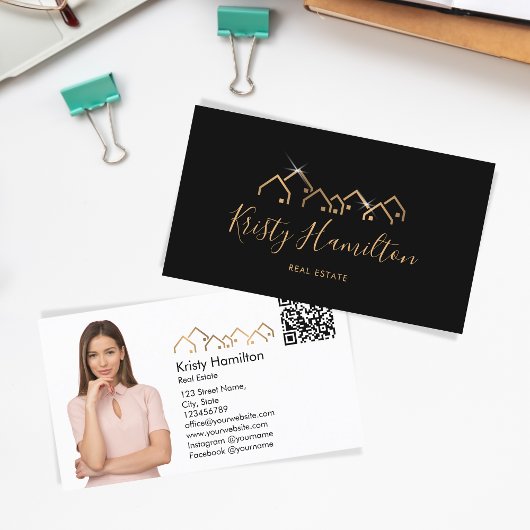 プロフェッショナル実在不動産不動産仲介業者追加フォトQRコード 名刺