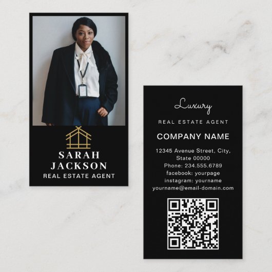 プロフェッショナル実在不動産 |写真レイアウト(縦) 名刺 (正面/裏面)