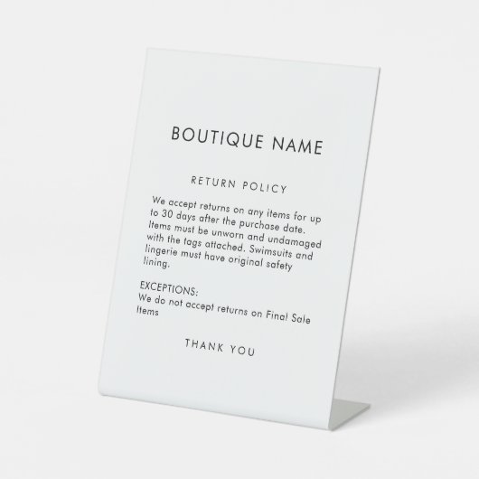 プロフェッショナル小売店舗返品ポリシー 台座サイン (正面)