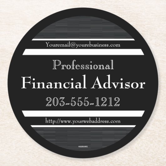 プロフェッショナル広告の紙コースター – HAMbyWG ラウンドペーパーコースター (正面)