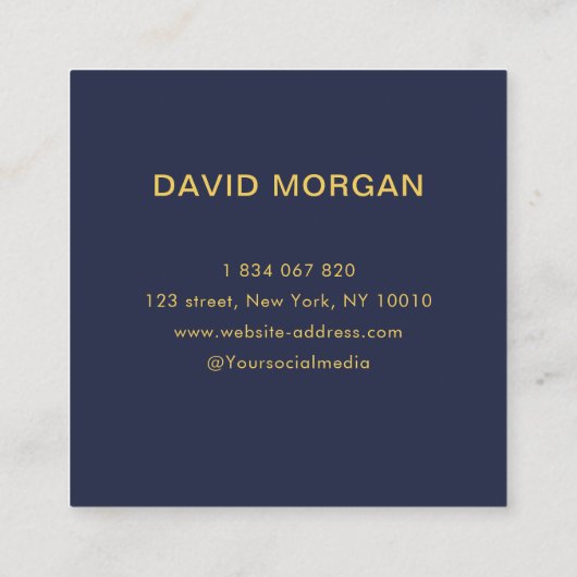 プロフェッショナル弁護士ジャスティスロゴ海軍と金ゴールド スクエア名刺 (裏面)