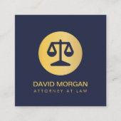 プロフェッショナル弁護士ジャスティスロゴ海軍と金ゴールド スクエア名刺 (正面)