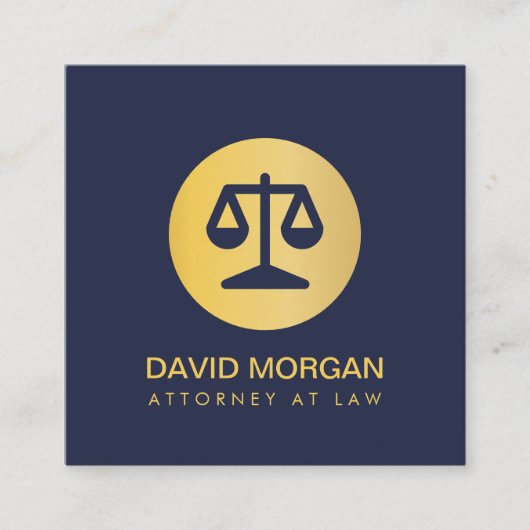 プロフェッショナル弁護士ジャスティスロゴ海軍と金ゴールド スクエア名刺 (正面)
