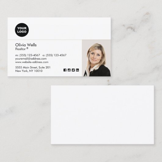 プロフェッショナル従業員ホワイトフォトビジネスCa 名刺 (正面/裏面)