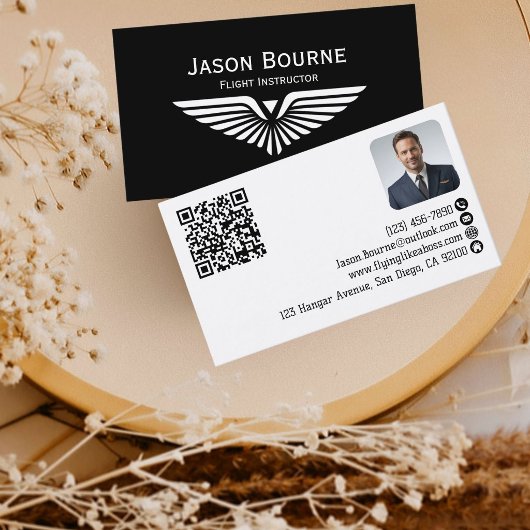 プロフェッショナル従業員写真QRコード航空パイロット 名刺