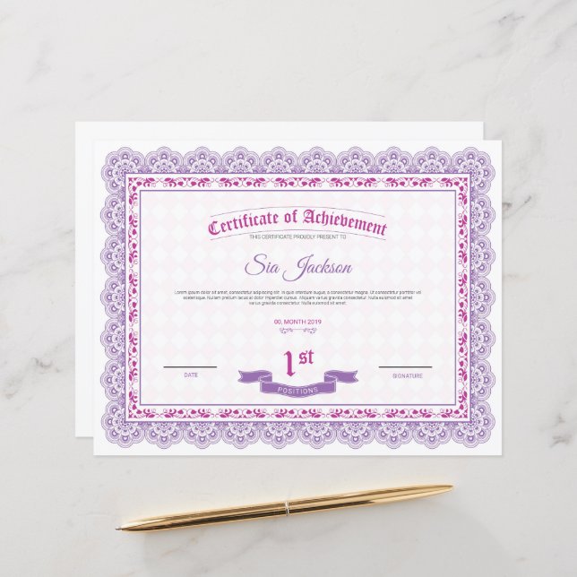 プロフェッショナル成績証明書テンプレート (正面/裏面インサイチュ)