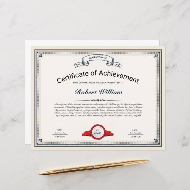 プロフェッショナル成績証明書テンプレート (正面/裏面インサイチュ)