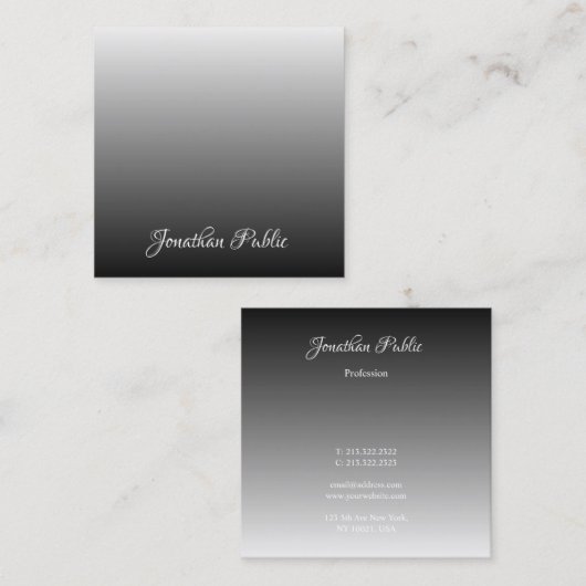 プロフェッショナル手書きスクリプトエレガントテンプレート スクエア名刺 (正面/裏面)