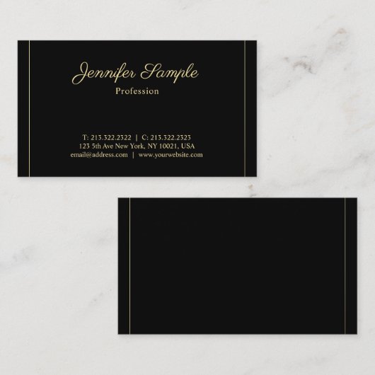 プロフェッショナル手書きスクリプト金ゴールドプレーンラグジュアリー 名刺 (正面/裏面)