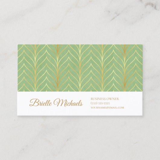 プロフェッショナル春グリーンおよび金ゴールドアールデコデザイン 名刺 (正面)