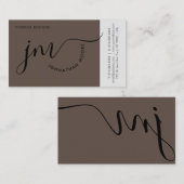 プロフェッショナル曲率茶色ブラックスクリプトモノグラム 名刺 (正面/裏面)