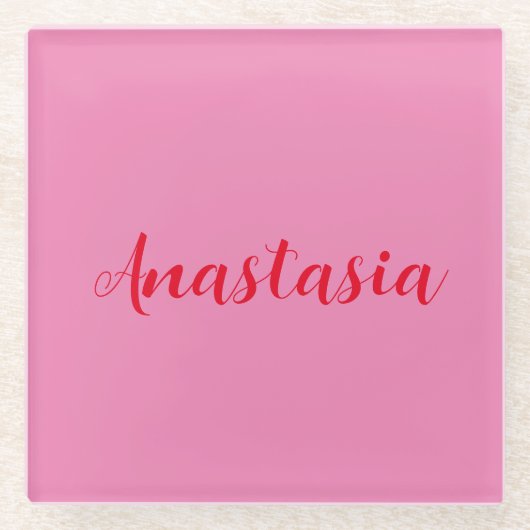 プロフェッショナル書名カスタムピンク ガラスコースター (正面)