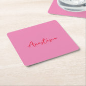 プロフェッショナル書名カスタムピンク スクエアペーパーコースター (アングル)