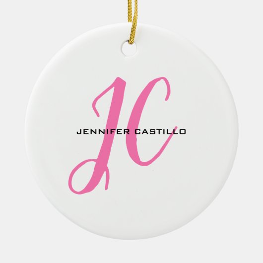 プロフェッショナル書道スクリプトモノグラムガーリー セラミックオーナメント (正面)