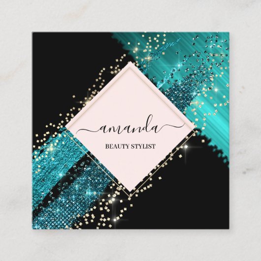 プロフェッショナル枠金ゴールド美しいロゴトロピックブラック スクエア名刺 (正面)