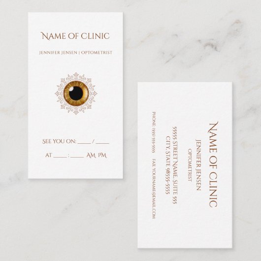 プロフェッショナル検眼用アポイントメント茶色い目 名刺 (正面/裏面)