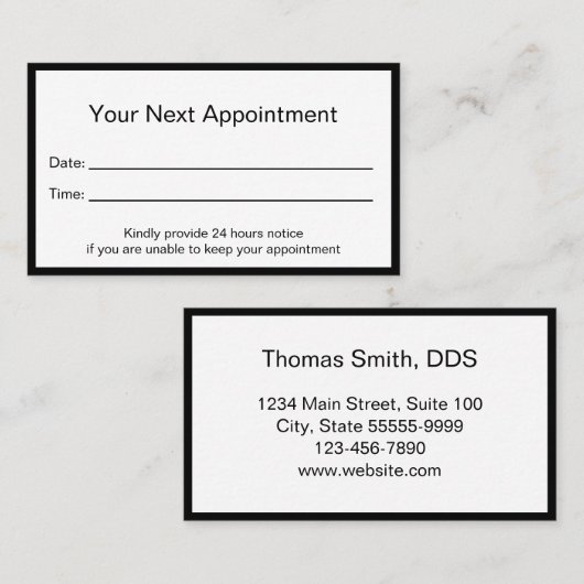 プロフェッショナル歯科医院 予約カード (正面/裏面)