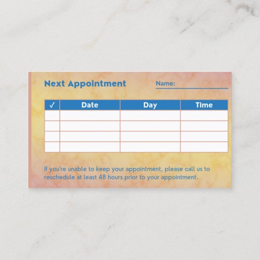 プロフェッショナル歯科用アポイントメント名刺 予約カード (裏面)