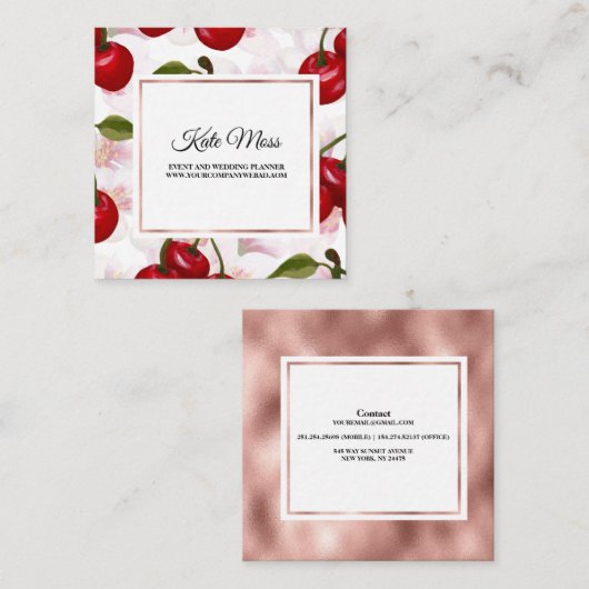プロフェッショナル水彩さくらんぼ スクエア名刺 (正面/裏面)