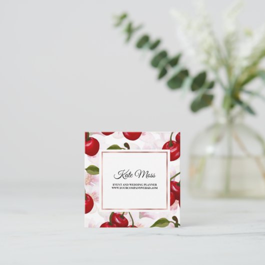 プロフェッショナル水彩さくらんぼ スクエア名刺 (スタンド正面)