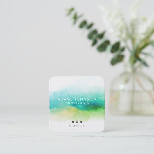 プロフェッショナル水彩緑の抽象芸術 スクエア名刺 (スタンド正面)