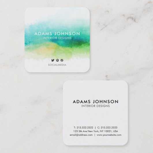 プロフェッショナル水彩緑の抽象芸術 スクエア名刺 (正面/裏面)