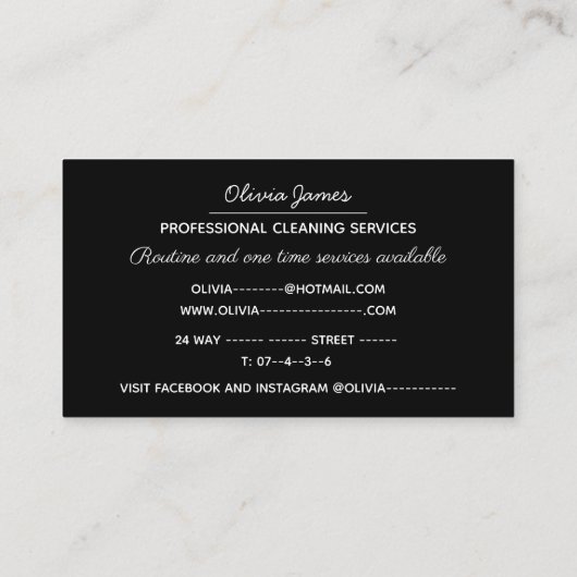 プロフェッショナル洗浄サービスブラックスパークル 名刺 (裏面)