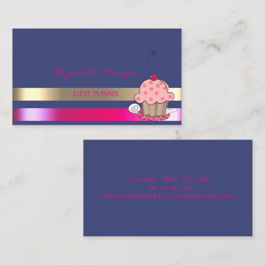 プロフェッショナル洗練モダン,ストライプのカップケーキ 名刺 (正面/裏面)