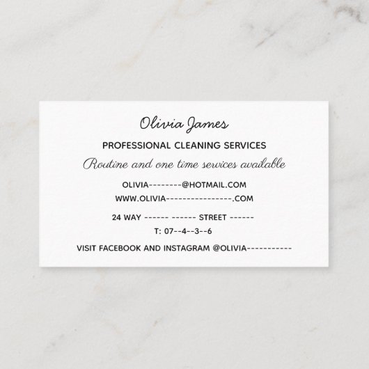 プロフェッショナル清掃サービスは、安らかな家庭をきれいに掃除する 名刺 (裏面)