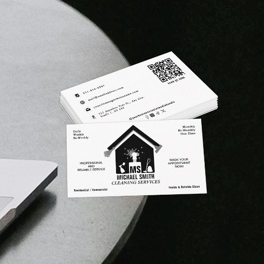 プロフェッショナル清掃サービスシンプルモノグラムロゴ 名刺