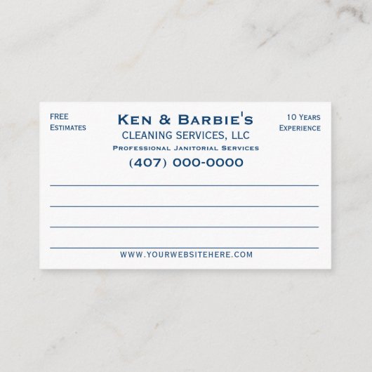 プロフェッショナル清掃室 名刺 (裏面)