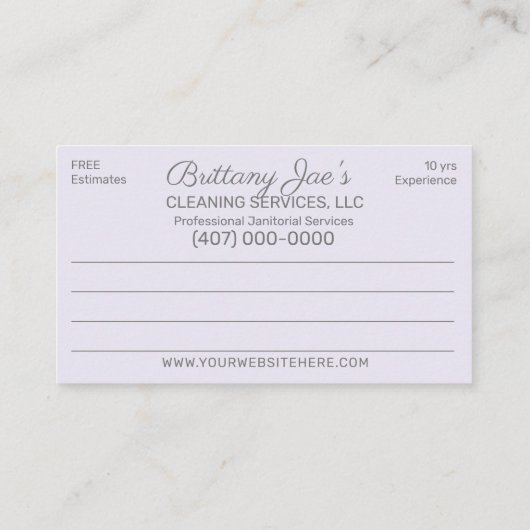 プロフェッショナル清掃/清掃作業サービス 名刺 (裏面)