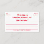 プロフェッショナル清掃/清掃室 名刺 (裏面)