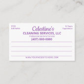 プロフェッショナル清掃/清掃室 名刺 (裏面)