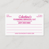 プロフェッショナル清掃/清掃室 名刺 (裏面)