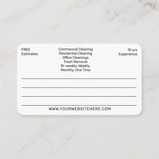 プロフェッショナル漫画の清掃/清掃 名刺 (裏面)