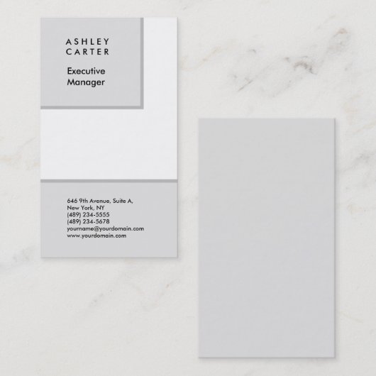 プロフェッショナル灰色の白の平滑ミニマルモダン主義者 名刺 (正面/裏面)