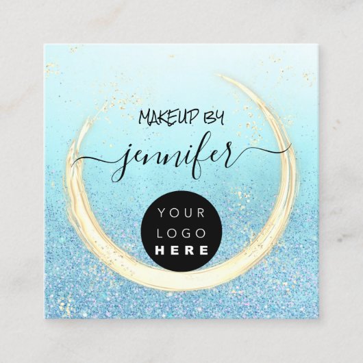 プロフェッショナル爪、 ネイル美しいブルー金ゴールドグリッター スクエア名刺 (正面)