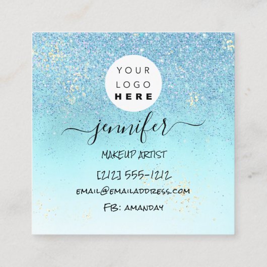 プロフェッショナル爪、 ネイル美しいブルー金ゴールドグリッター スクエア名刺