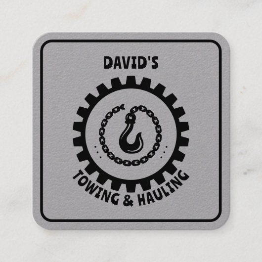 プロフェッショナル牽引サービスブラック&グレー スクエア名刺 (正面)