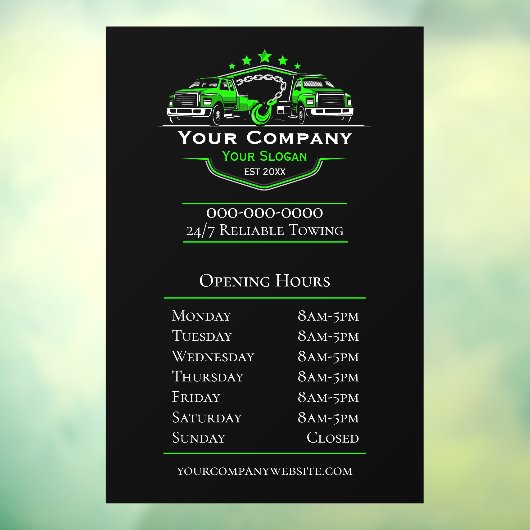 プロフェッショナル牽引会社、営業時間 ウィンドウサイン (シート3)
