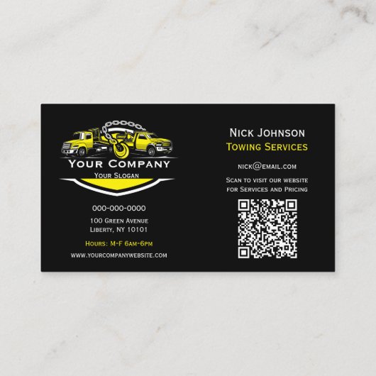 プロフェッショナル牽引会社、運搬サービス 名刺 (裏面)