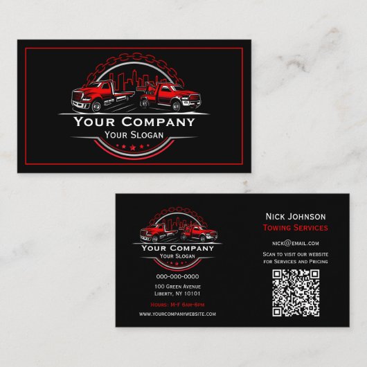 プロフェッショナル牽引会社、運搬サービス 名刺 (正面/裏面)