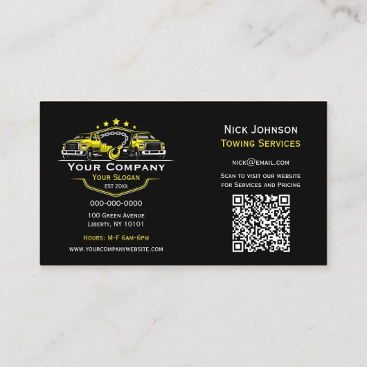 プロフェッショナル牽引会社、運搬サービス 名刺 (裏面)