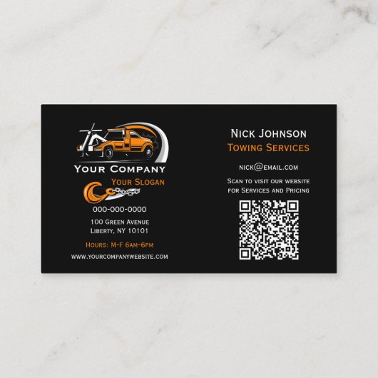 プロフェッショナル牽引会社、運搬サービス 名刺 (裏面)
